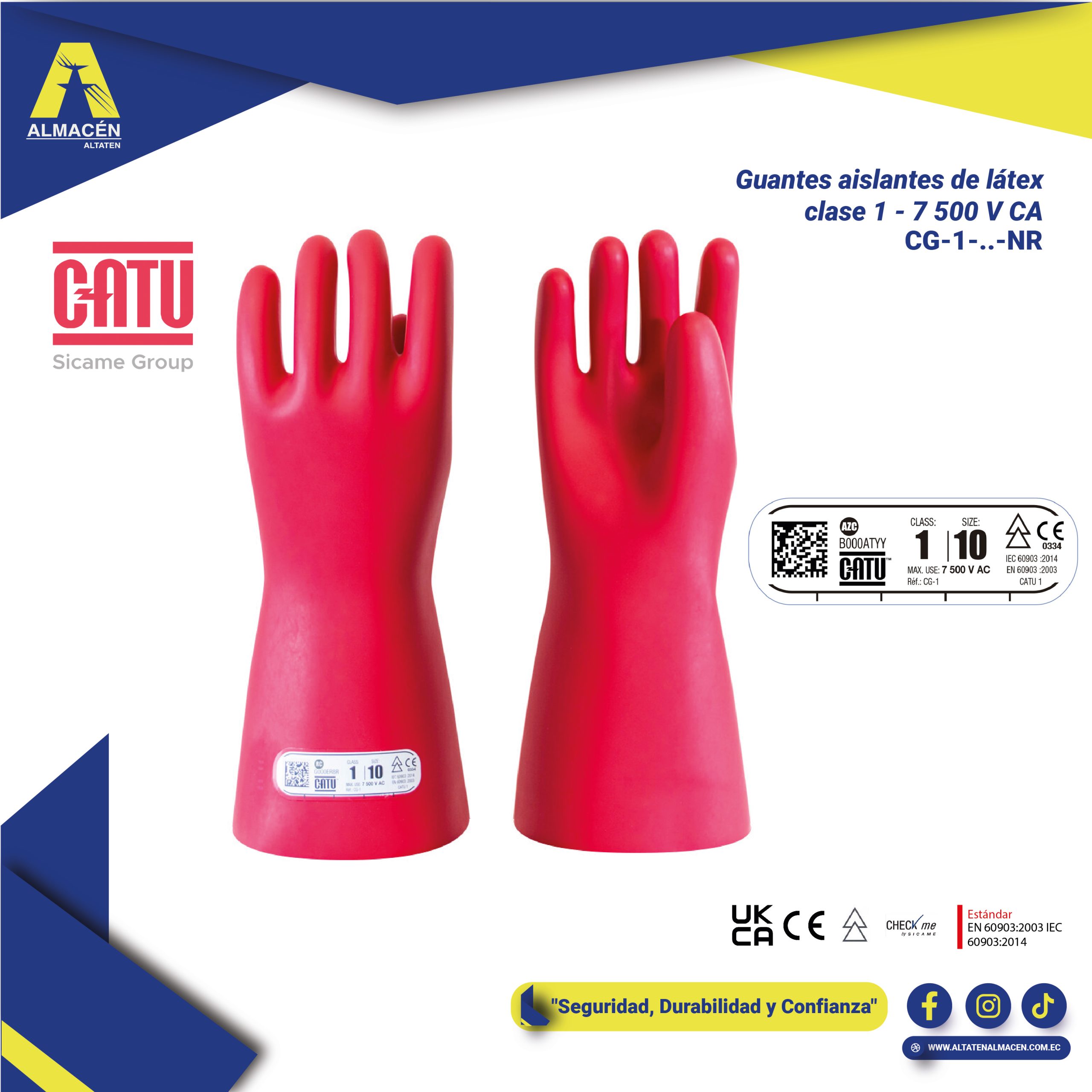 Guantes Aislantes Eléctricos CATU Clase 1 – 7500V Protección Profesional | Almacén Altaten