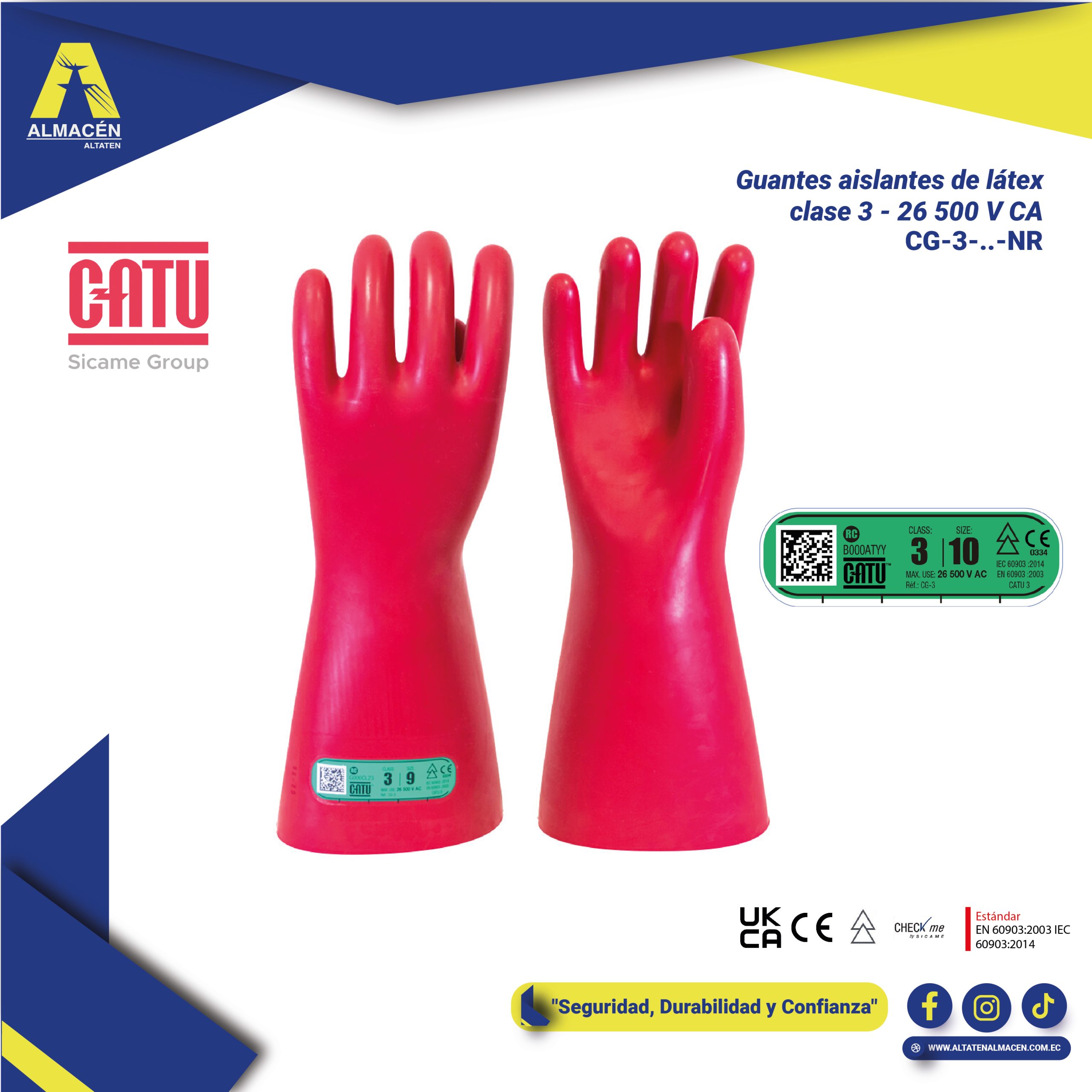 Guantes Aislantes Eléctricos CATU Clase 3 – 26.500V Alta Tensión | Almacén Altaten