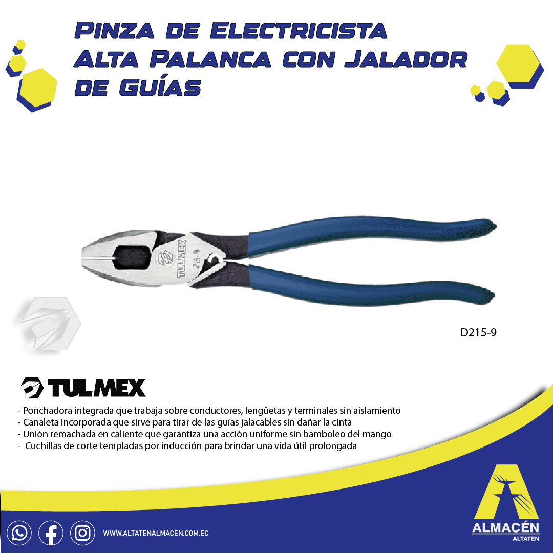ALICATE D215-9 ALTA PALANCA Y TERMINALES 9″ TULMEX
