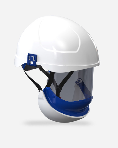 Casco aislado eléctricamente con pantalla facial integrada.