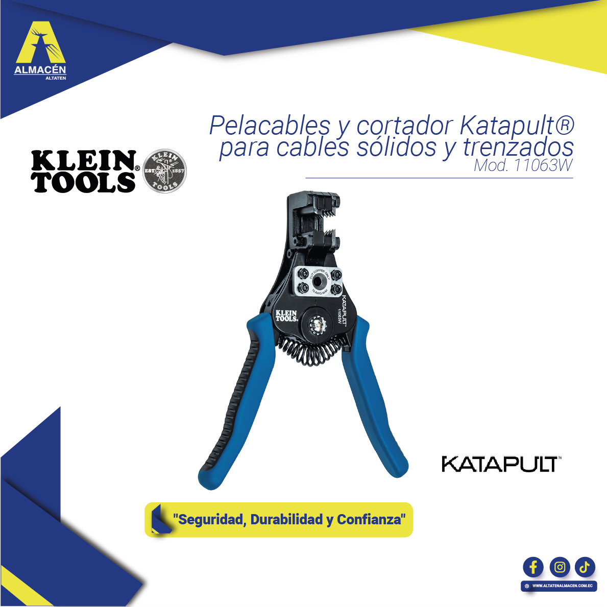 El pelacables Katapult® de Klein Tools cuenta con un orificio de corte integrado para cortar con precisión cables sólidos de 8-20 AWG y cables trenzados de 10-22 AWG.