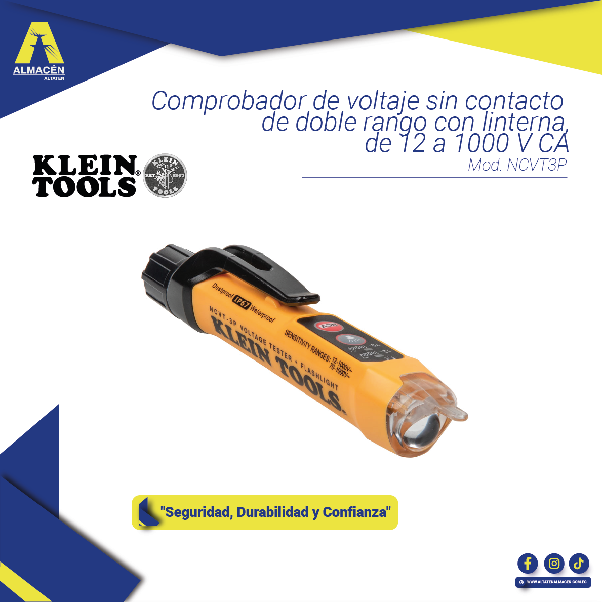 COMPROBADOR VOLTAJE NCVT-3P 12-1000V CON LINTERNA KLEIN