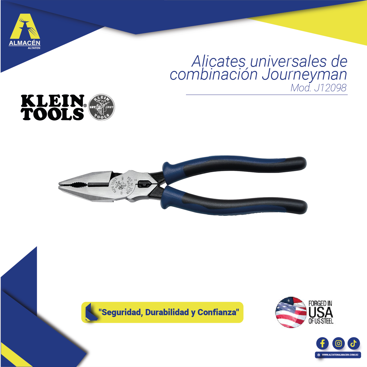 ALICATE UNIVERSAL 8" C/COMPRESION TERMINALES JOURNEYMAN J12098 KLEIN