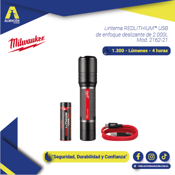 linterna 2000 lúmenes recargable USB Milwaukee Ecuador