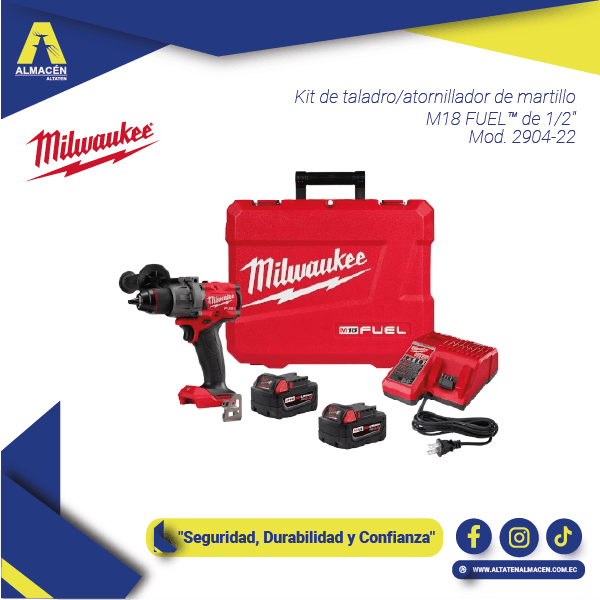 Taladro percutor Milwaukee M18 FUEL 2904-22 ½” con baterías REDLITHIUM XC5.0