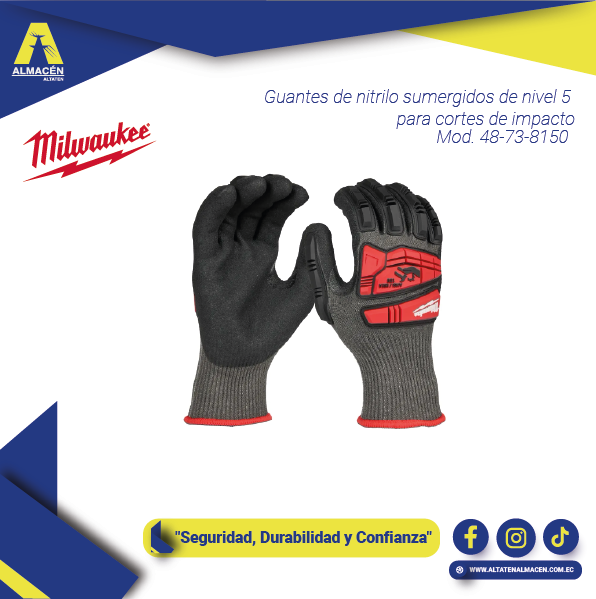 Guantes Milwaukee Impact Cut Level 5 Nitrile Dipped talla S protección