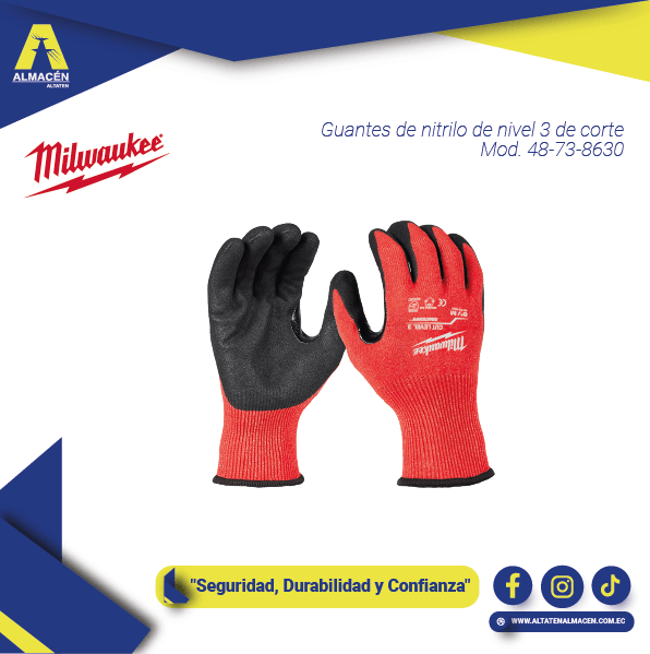 Guantes Milwaukee Cut Level 3 Nitrile Dipped protección y agarre
