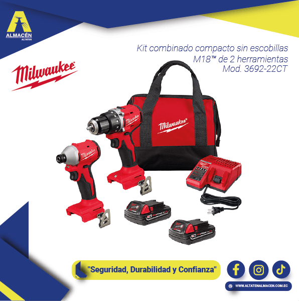 Kit herramientas Milwaukee M18 Compact Brushless 3692-22CT taladro e impacto