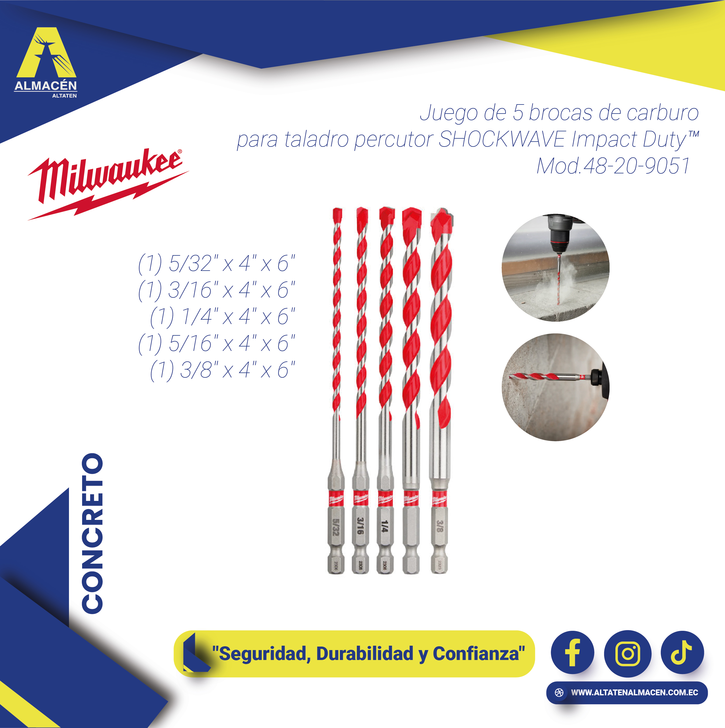 Brocas Milwaukee SHOCKWAVE 5 Piezas Carburo 48-20-9051