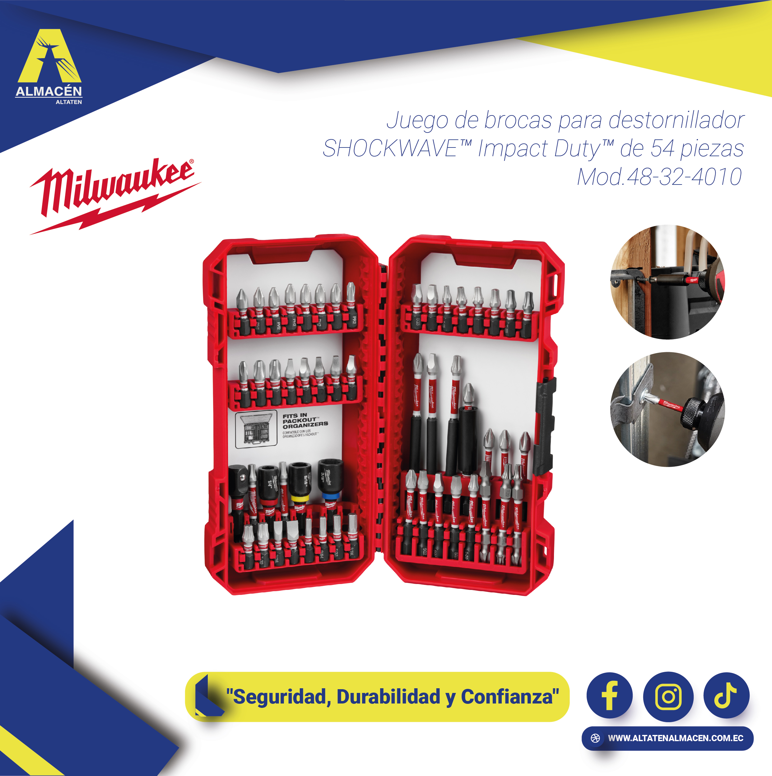 Juego de Puntas para Destornillador Milwaukee SHOCKWAVE Impact Duty 54 Piezas 48-32-4010