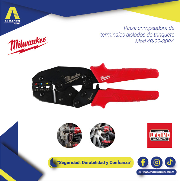 Pinza Crimpeadora de Terminales Aislados Milwaukee de Trinquete 48-22-3084